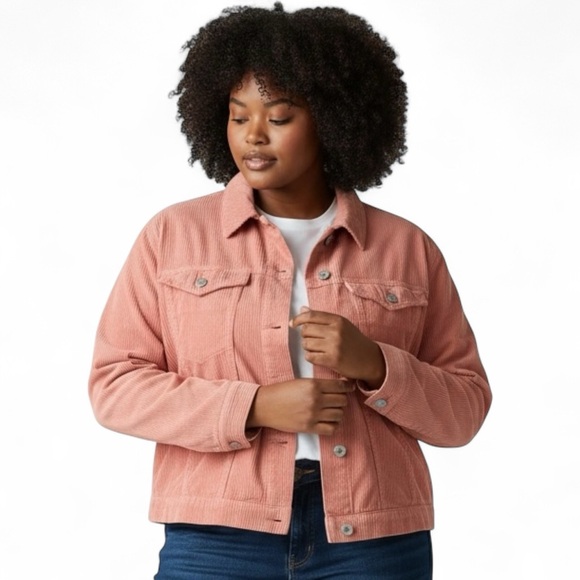 Stradivarius Jacket Womens Pink Cropped Corduroy Cute Jean Jacket Size Large - Picture 7 of 7